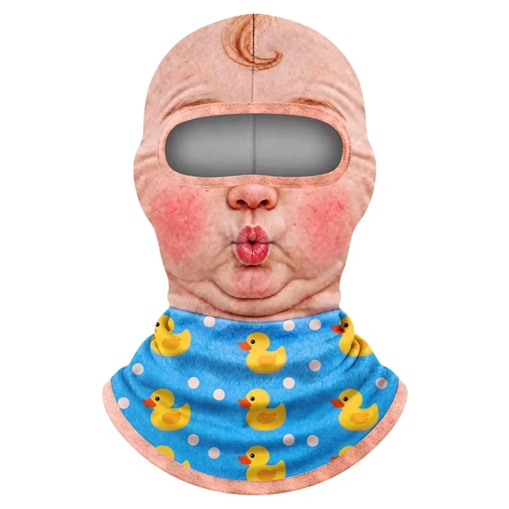 3D-geprinte balaclava met gezichtsmotief, volledige bedekking, ademend, met ooggaten, witte snor, elastische skimasker, capuchon