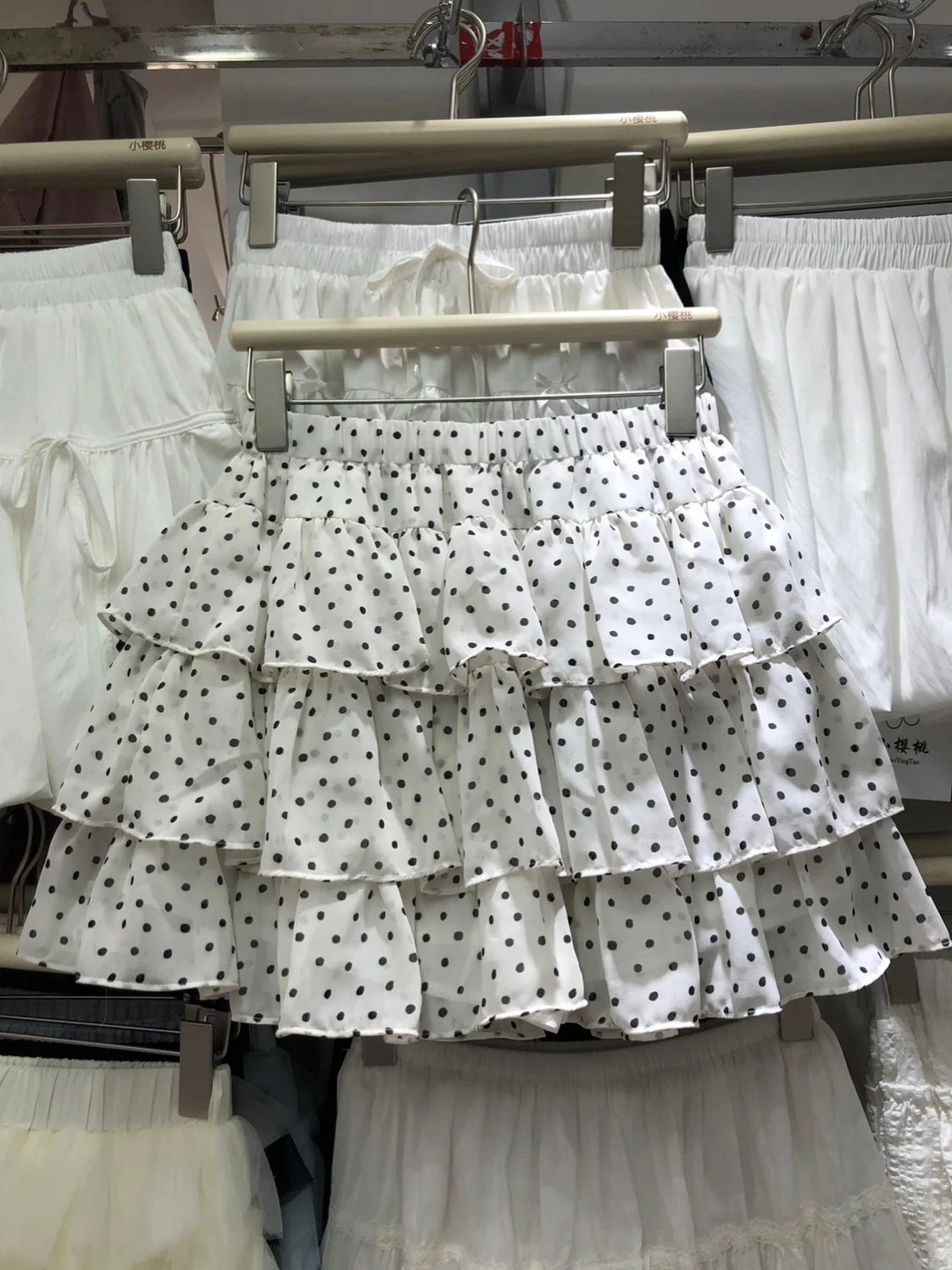 Korean Style Three-Layer Ruffle Polka Dot Chiffon Cake Skirt Half Skirt Women's Summer New Sweet A-Line Short Skirt