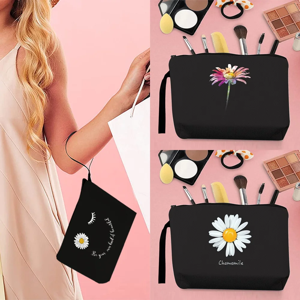 Girl Cosmetic Bag Portable Makeup Bags Toiletries Organizer Wash Storage Zipper Pouch Portable Pencil Cases with Daisy Pattern