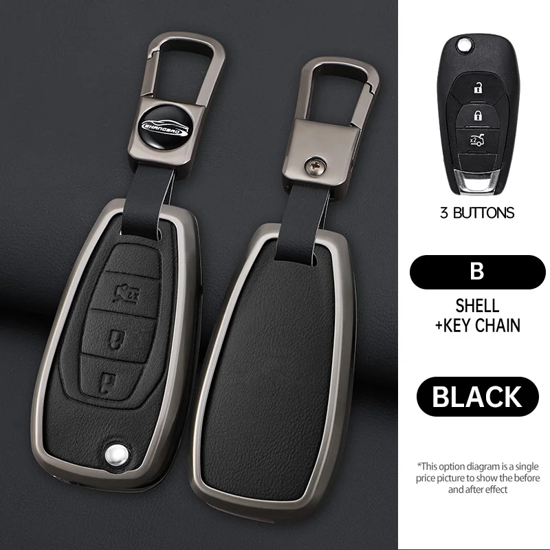 Custodia per chiave remota per auto in lega di zinco + pelle per Chevrolet Cruze Cross Cobalt Captiva Spark Sonic Aveo Tracker Onix RS Malibu