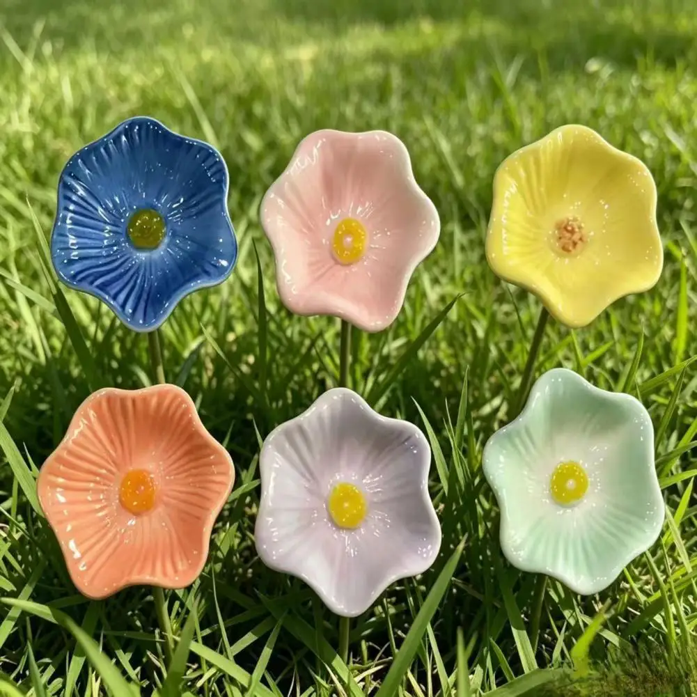 Colorful Flower Ceramic Pollinator Watering Station Bee Feeder Butterfly Bird Bath Garden Stake Yard Art Decor Nature Lover Gift