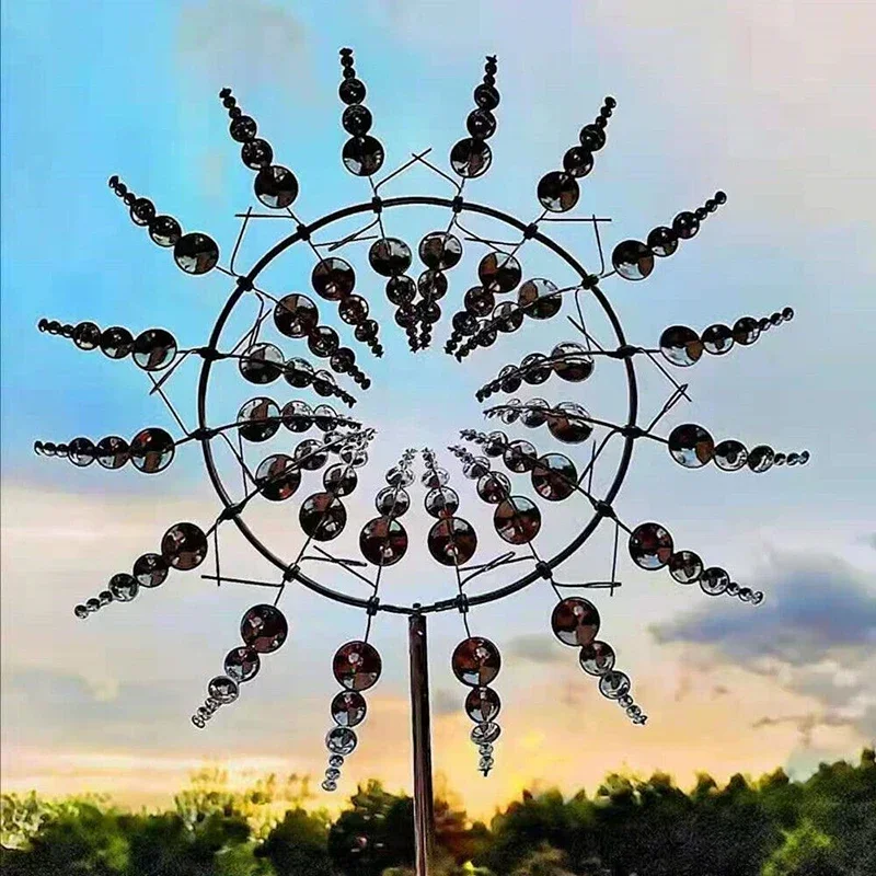 Metal Rotating Windmill 3D Spinner Outdoor Magical Kinetic Windmills Unique Wind Powered Catchers For Garden Courtyard Lawn