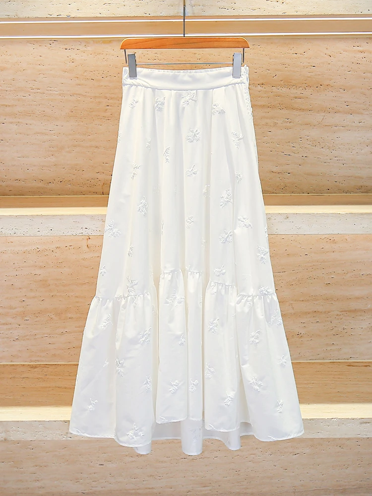 

Ele High Waist Sequin Embroidery Skirt for Women Summer Faion Commute Sle Stand Fit Long A-Line Skirt