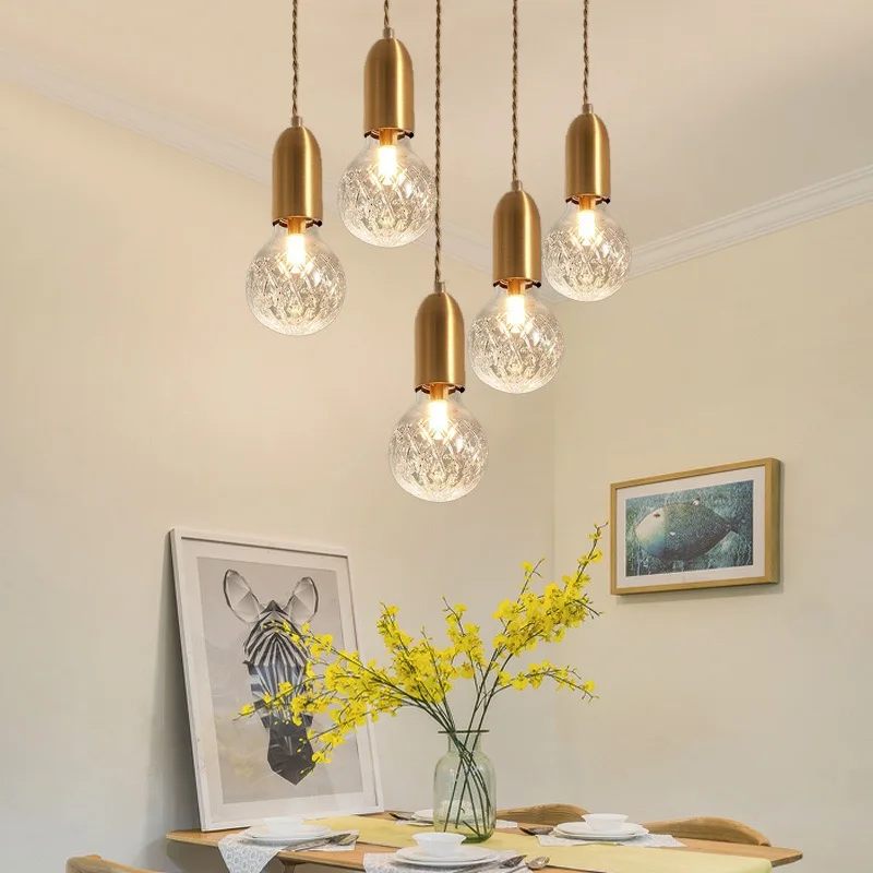 Pendant Lamp Minimalism Glass Holder Chandelier Light Socket LED Bulb Copper Color Bedroom Bar Cafe Kitchen Bedside Home Decor