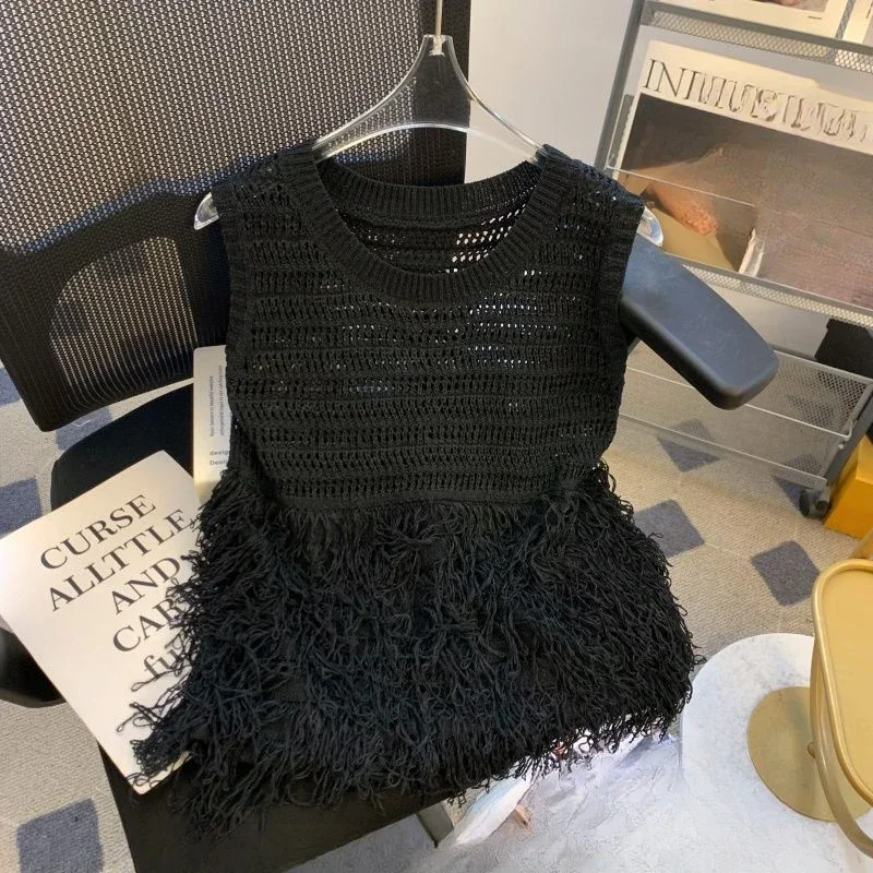 

Bohemia Thin Sweaters Women Tops Tassels Hollow Out Spring Summer Short Vests Korean Fashion Sweet Pullovers