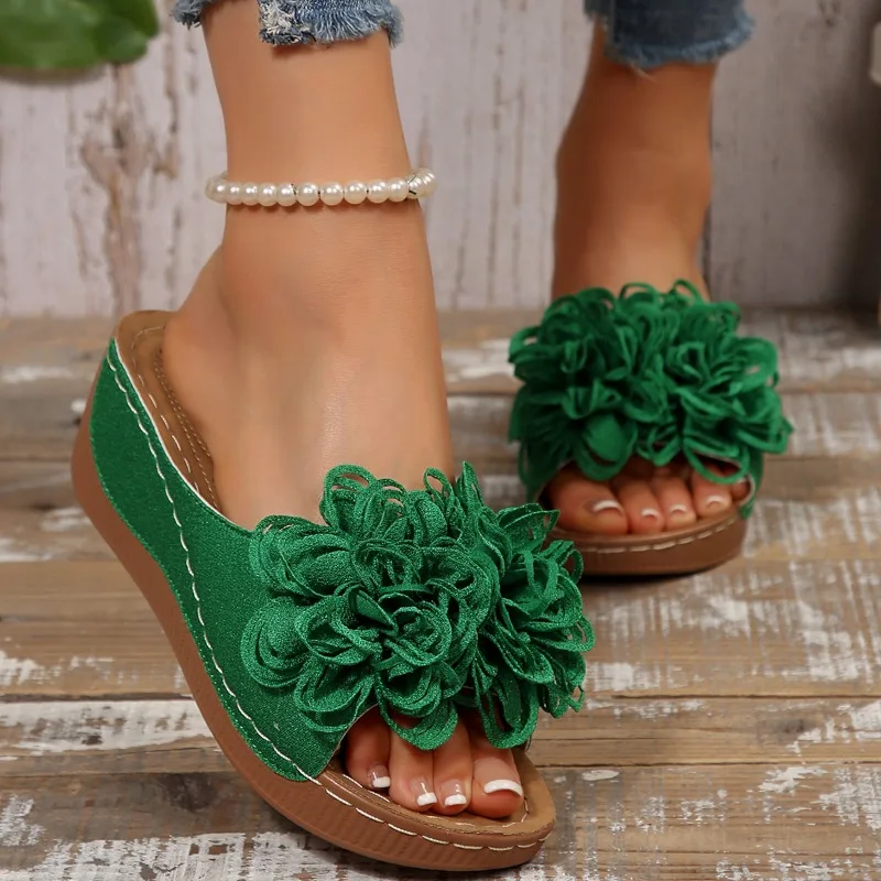

High Quality Women's Simple Shoes Summer Retro Roman Sandals Women Casual Flower Wedge Sandals Slippers Women Platform Slippers
