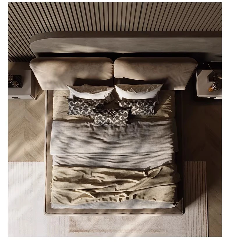 Italian minimalist matte leather bed modern minimalist fabric bed designer wabi-sabi wind tatami elephant ear bed