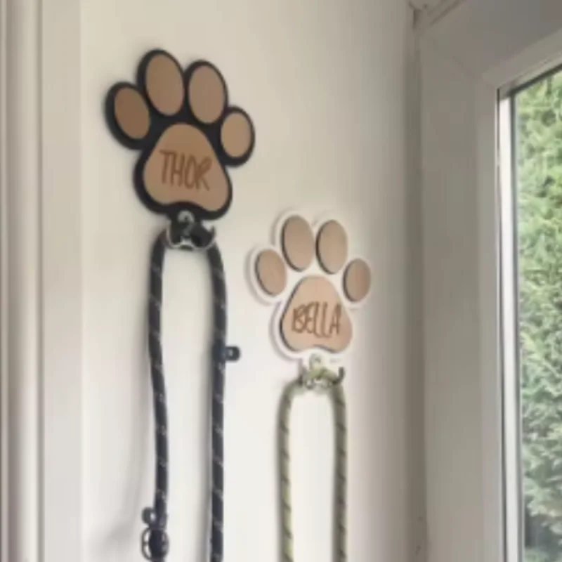 Custom Wooden Dog Leash Hanger Paw Print Wall Hook Claw Design Pet Coat Holder Decorative Wall Mount Organizer Unique Gift