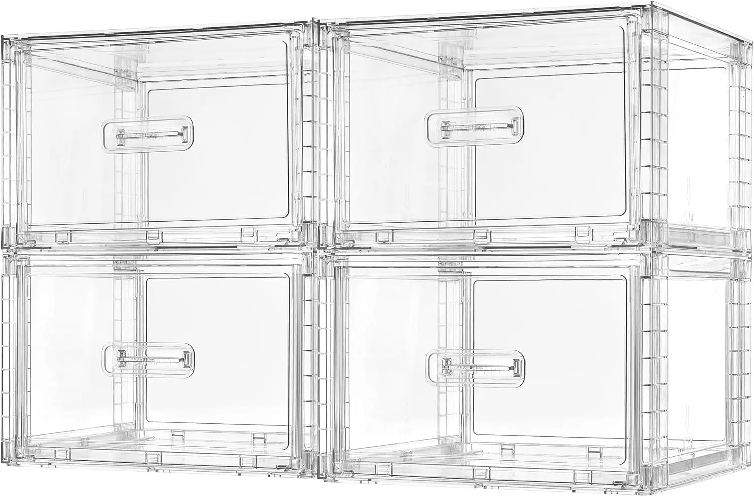 

Набор из 4 прозрачных штабелируемых ящиков для хранения, легко собираемые органайзеры для шкафов в ванной, кухонной кладовой и под раковину
