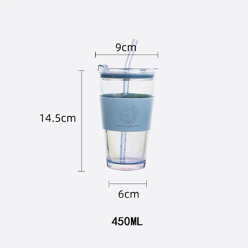 (Logo Can Engraved) 450ML Colorful Glass Water Cup,Drink Cup With Straw, Juice Cup, Coffee Cup for Outing, Tea Cup, Milk Cup
