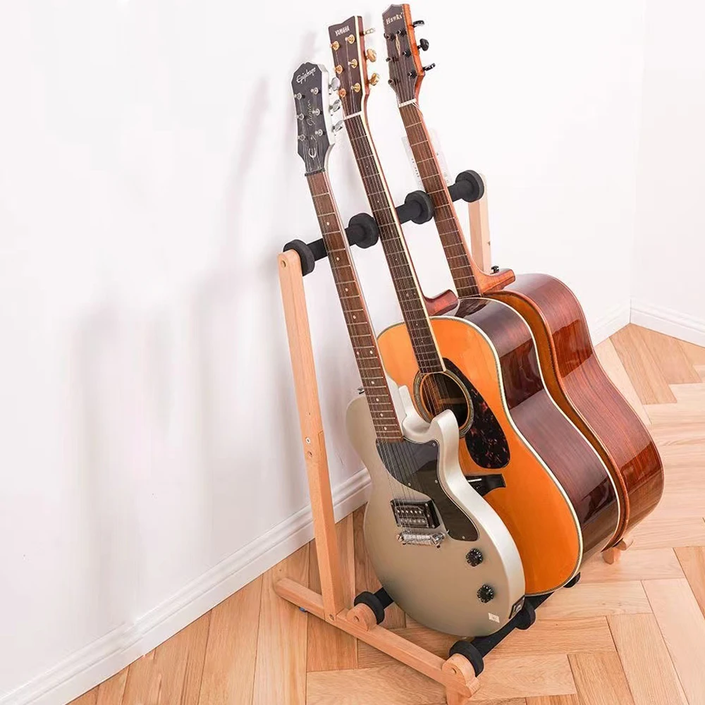 4 Rows Multi Guitar Wooden Stand Floor Display Stand Can Hang Bass Electric Guitar Ukulele Bass Instrument Playing Accessories