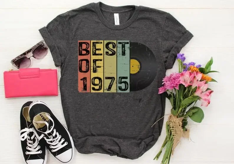 

Vintage Best Of 1975, 48th Birthday Shirt for Women Men, Gift For Husband and Wife Party Birthday 100% cotton Tshirt y2k Unisex