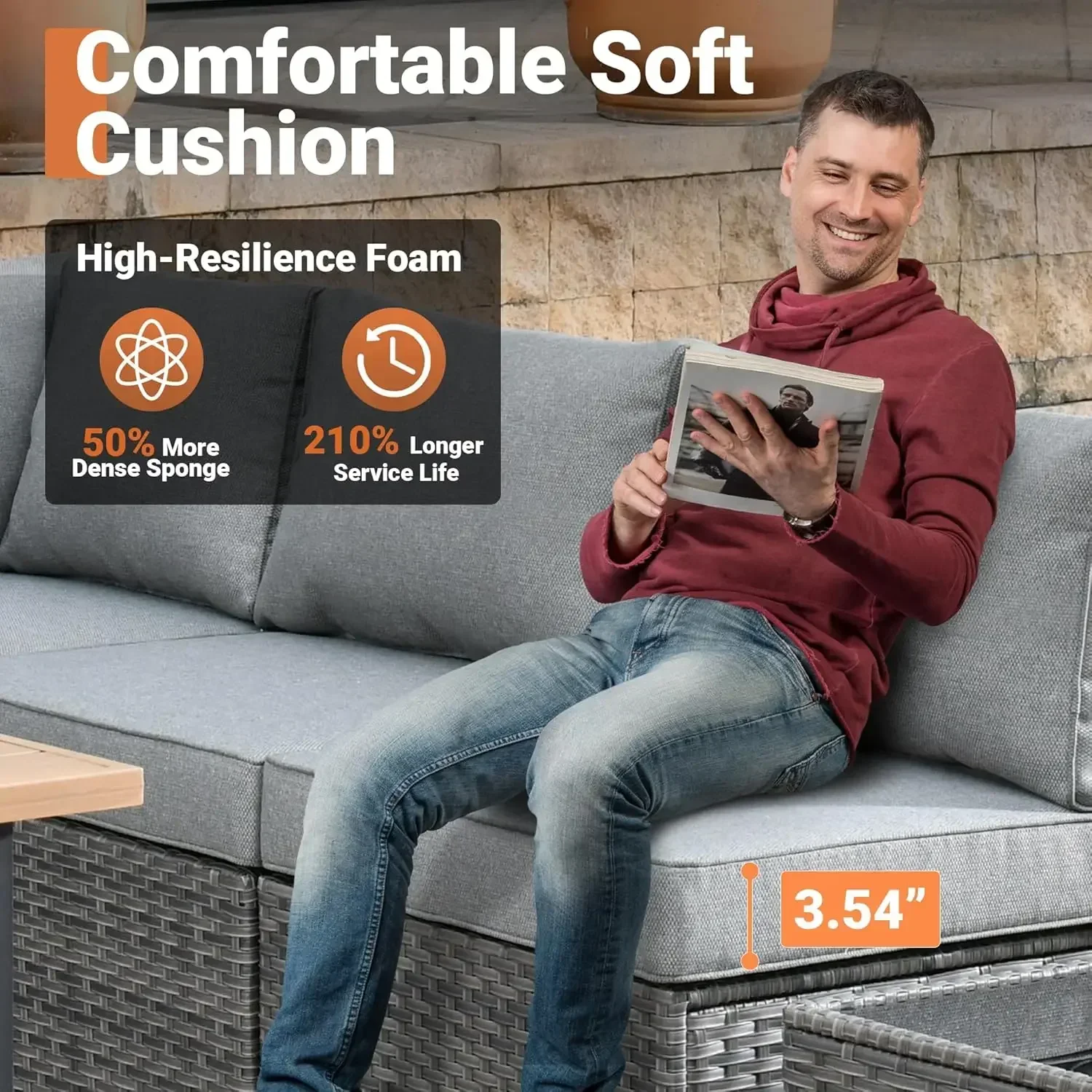 11 Piece Outdoor Patio Furniture Set with Fire Pit Table,Conversation Sectional Wicker Couch with Swivel Chairs,Modern
