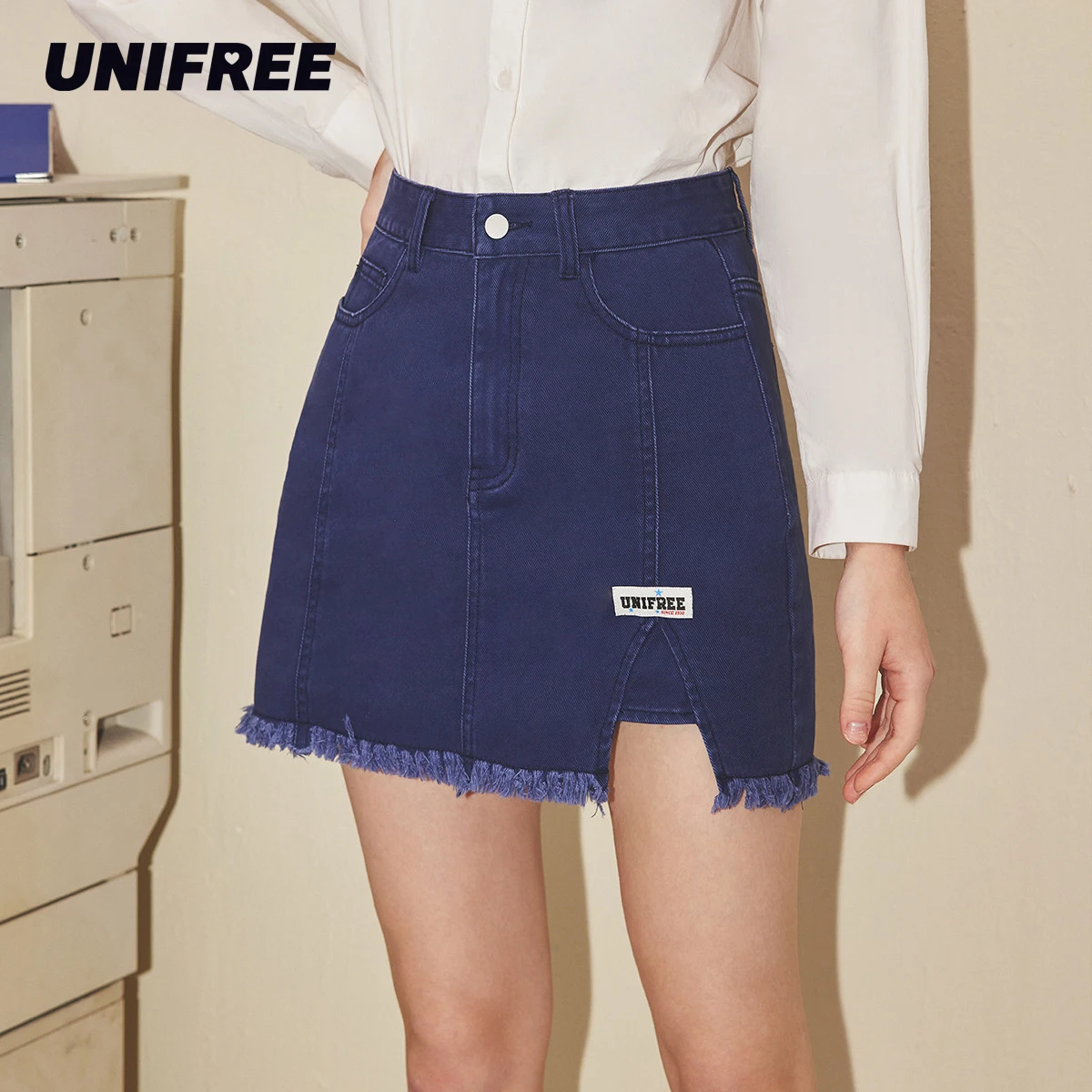 

UNIFREE Split Tassel Mini Skirt Vintage Sexy A-line Women's Skirt Denim Streetwear Hotsweet New 2023 Summer Skirt