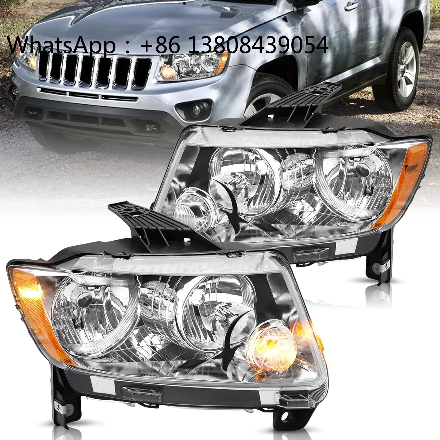 Headlights Assembly Compatible For 2011-2013 Jeep Grand Cherokee 2011-2017 Compass Halogen Replacement OE Headlight/NOT FIT HID