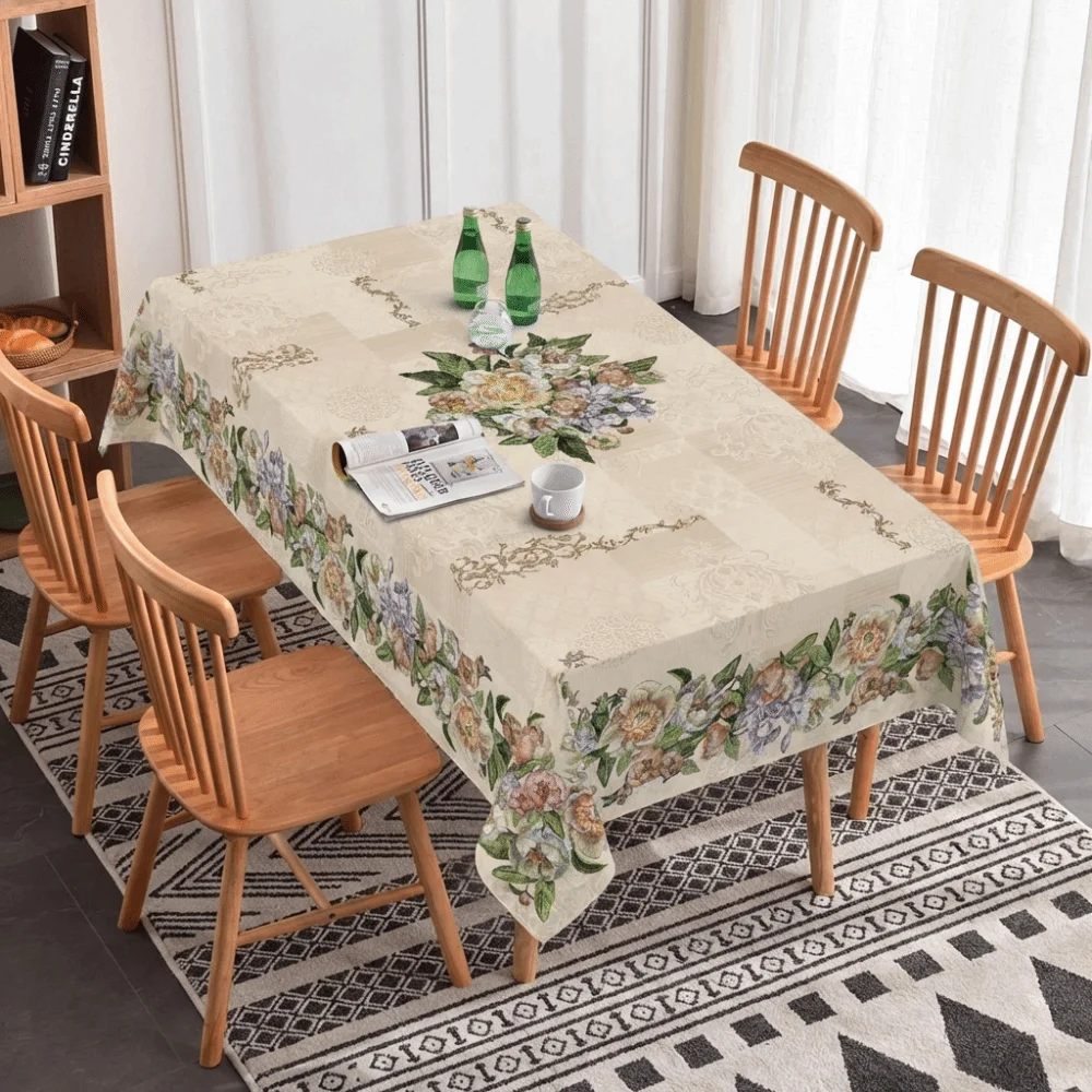 

Скатерть в винтажном французском стиле, водонепроницаемая, с цветочным узором, устойчивая к пятнам, моющаяся, прямоугольная.