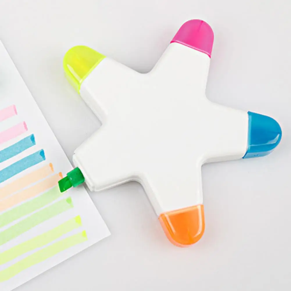 Odorless Highlighter Markers Star Shape Highlighter Pen Set Smooth Ink Flow Bright Colors Underlining Note-taking Marker 5