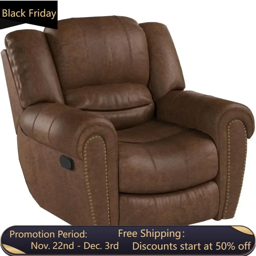 Classic and traditional manual lounge chair with comfortable arm and back leather single sofa, nut brown