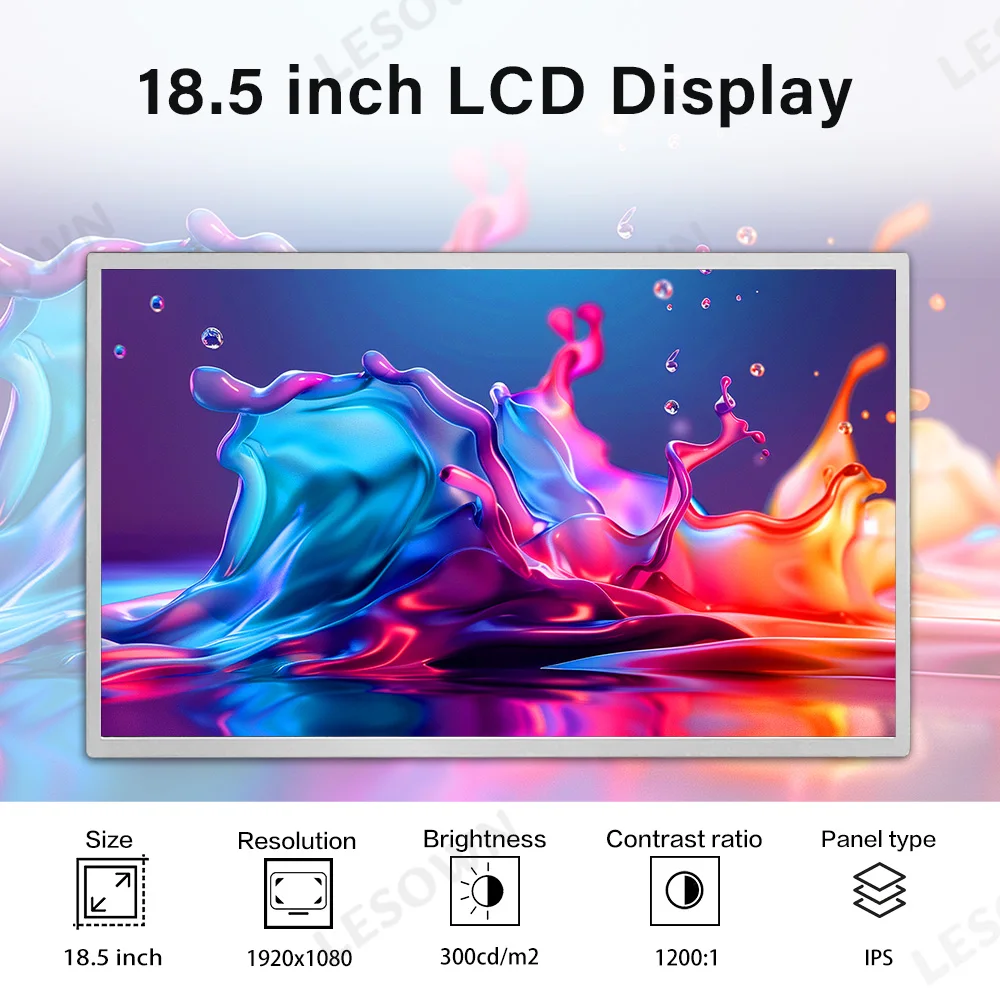 LESOWN 18.5 Inch Full HD Monitor 1920x1080 LCD Panel Display Industrial Open Frame Screen Replacement HDTV VGA