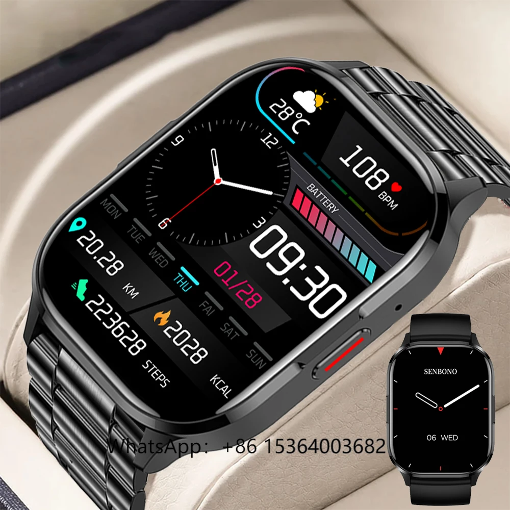 

TJXL-SENBONO Air3 Stainless Steel Smart Watch Men AMOLED Screen BT Call Blood Pressure Heart Rate Smartwatch Woman for Android I