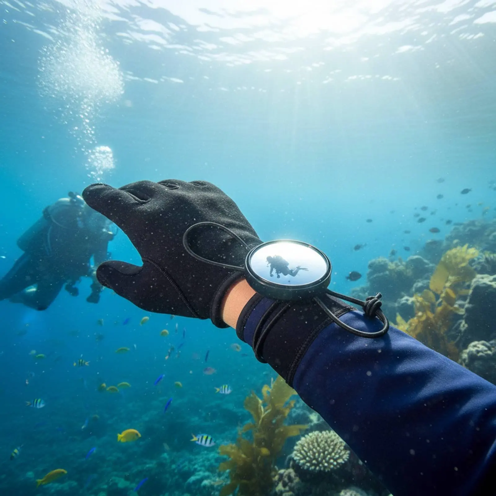 

Underwater Diving Diving Mirror Wide Field of View Adjustable Bungee Cord Mirror Versatile Mounting Situational Awareness