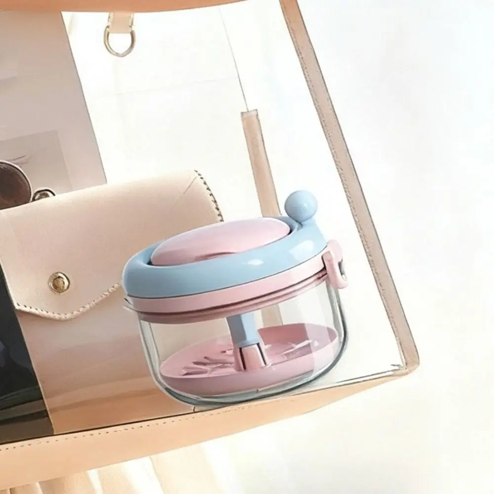 2-in-1 Denture Cleaning Box Hand Cranked Double Layer Orthodontic Retainer Box with Mirror with Strainer Retainer Case