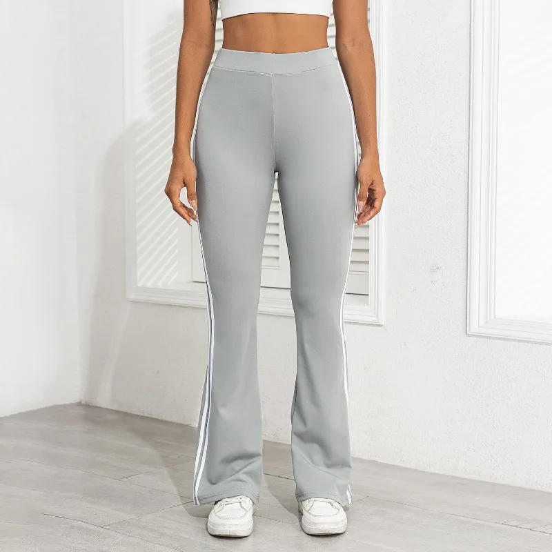High Waisted Sports Pants with Two Bars Fitness Running Extended Yoga Pants Slimming Slimming Casual Micro Flared Wide Leg Pants