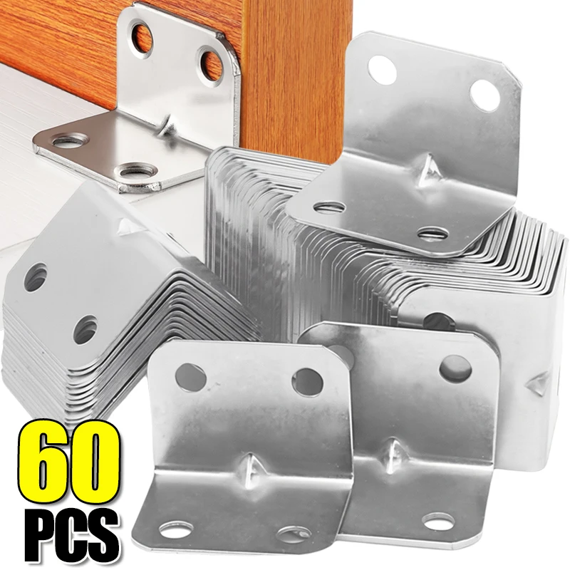 

60-10PCS Universal Stainless Steel Corner Bracket 90 Degree Right Angle Fixed Brace Fastener For Wood Furniture Bedframe Cabinet