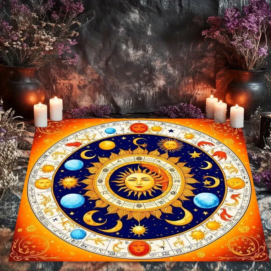 VIKAMA Tarot Altar Cloth Zodiac Wheel Sun Moon Divination Mat Reading Witchcraft Spiritual Astrology Home Decor