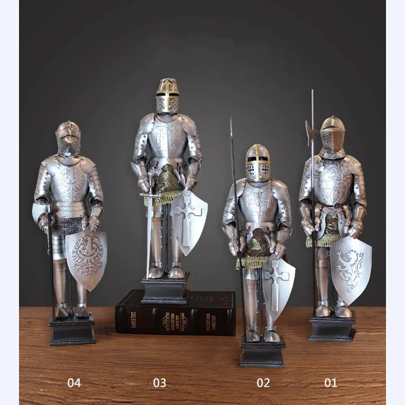 Nordic Style Roman Knight Armor Home Decor Figurine Medieval Iron Decoration Statue Sculpture Office Desktop Ornaments Statue