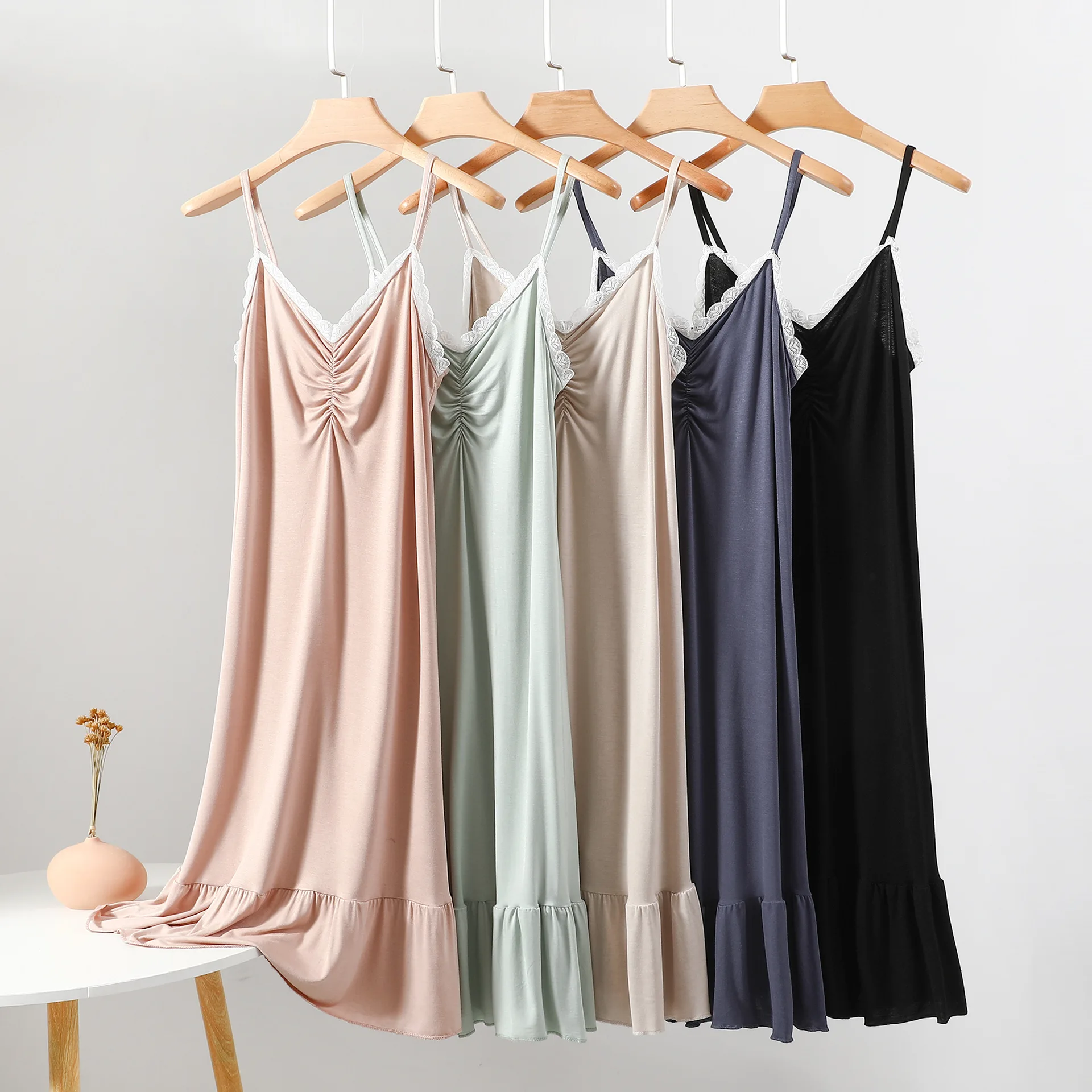 Modal Pajamas Suspender Dress Plus Size Homewear Summer Thin Nightwear V-neck Lace Sexy Sleepwear Women Sleeveless Nightgowns