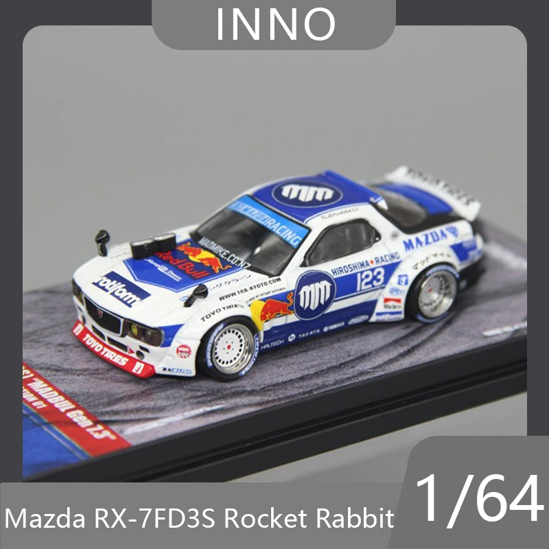 INNO 1:64 Mazda RX-7FD3S Rocket Rabbit Wide Body Modified Edition Alloy Simulation Car Model Boy Toy Desktop Ornament