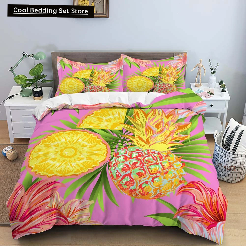 

Fruit Pineapple Queen King Duvet Cover 3D Yellow Tropical Fruit Bedding Set Plants Comforter Cover 2/3pcs Polyester Quilt Cover