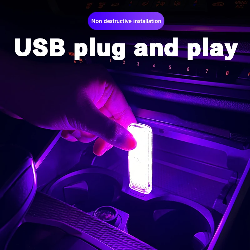 Mini USB Car Light Universal Portable USB Atmosphere Light DC 5V USB LED Car Interior Lighting kit for Laptop Night Home Office