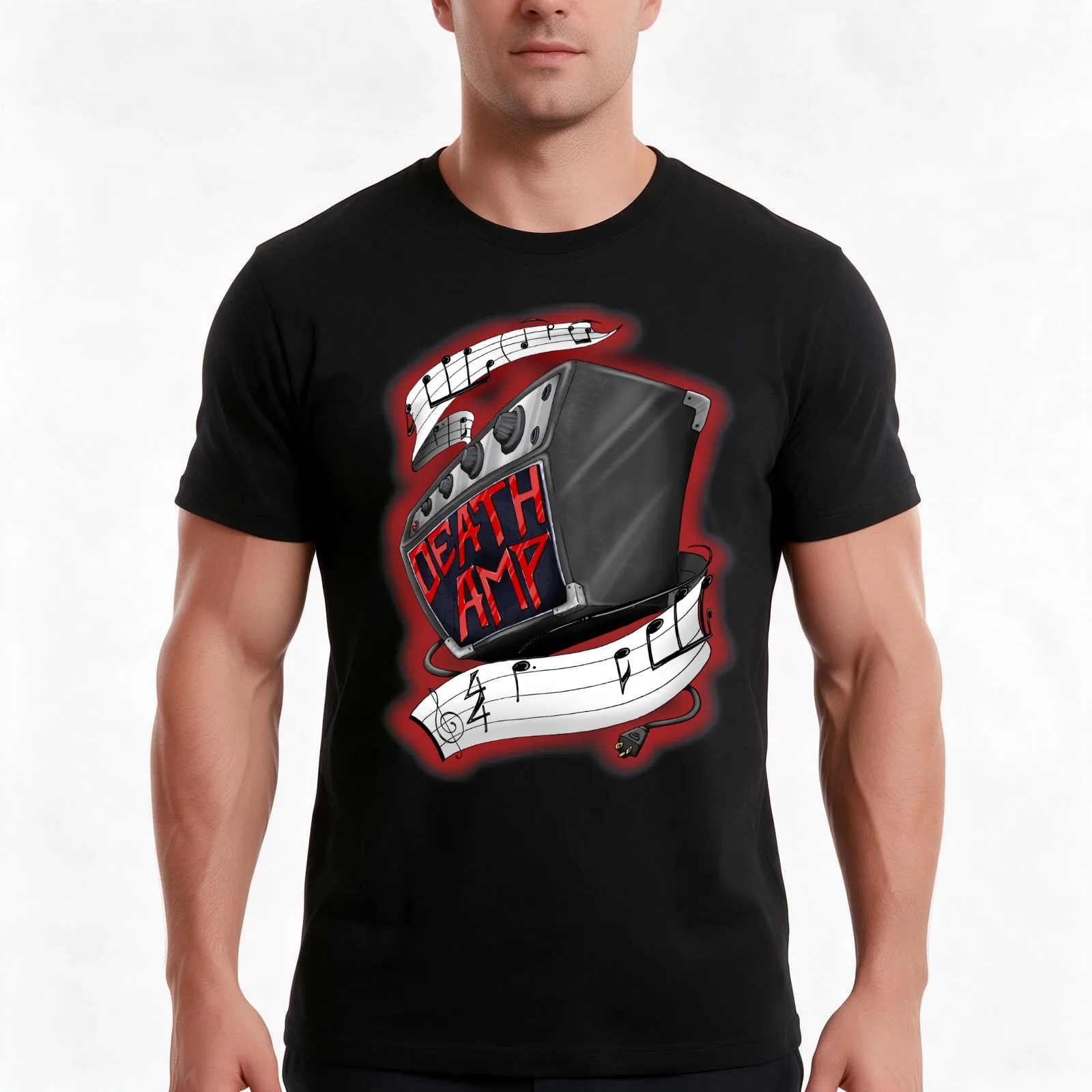 Death Amp T-Shirt, Summer Casual Cotton Tee, Oversized Streetwear Tops, Vintage Graphic Print, Loose Fit Short Sleeve