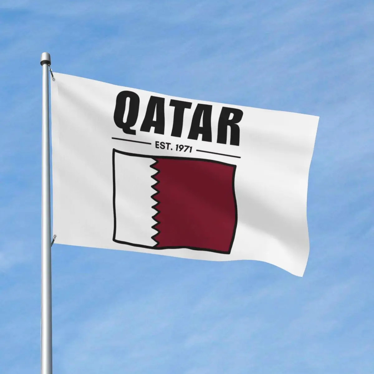 Qatar Est.1971 Hand Drawn National Flag Flag 90X150cm Graphic Flags Banner with 2 Grommets for Hanging For Indoor Outdoor Decor