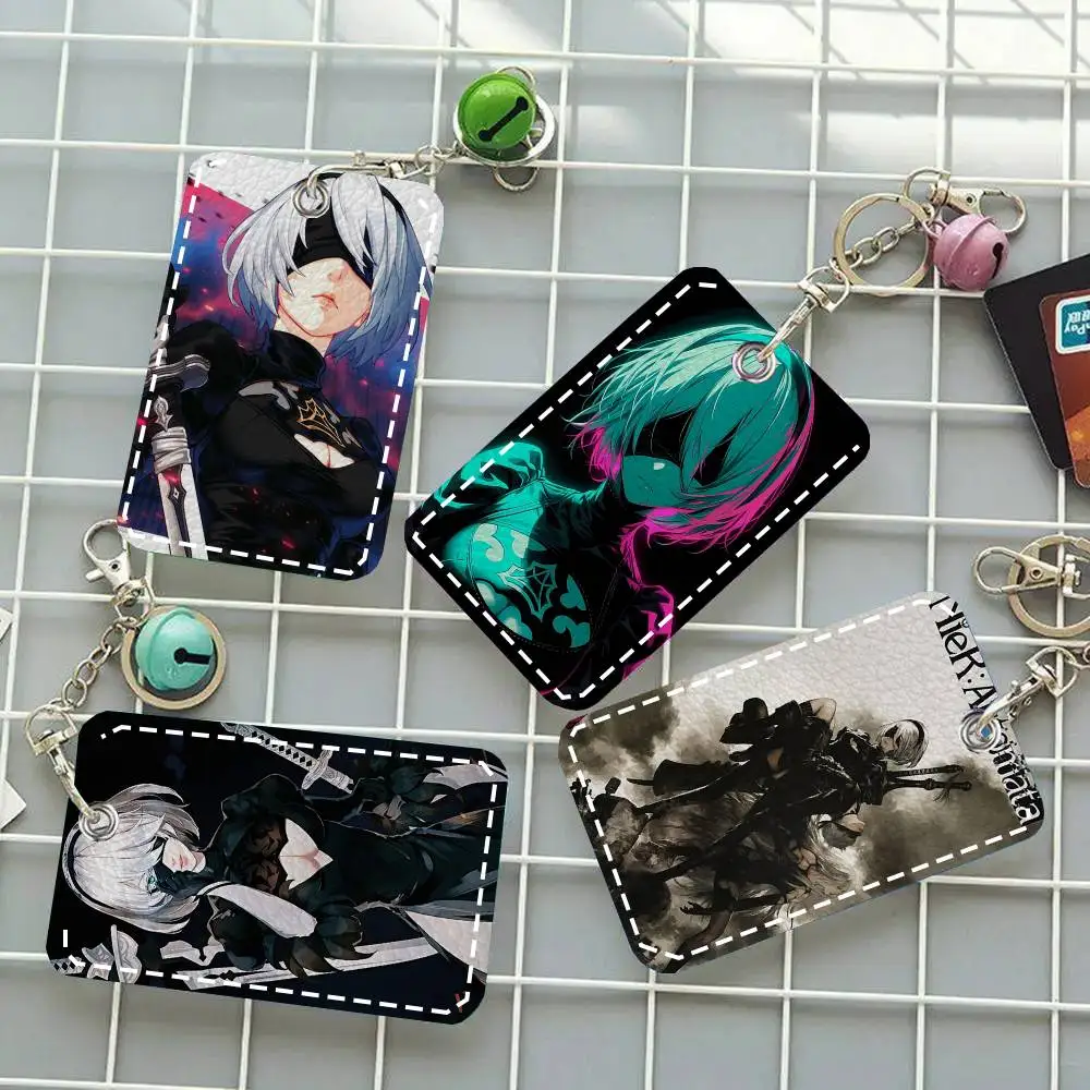 Nier Automata Anime Fight Game Card Case Keychain Access Card Bag Key Tag Ring Leather Card Holder Key Ring Access