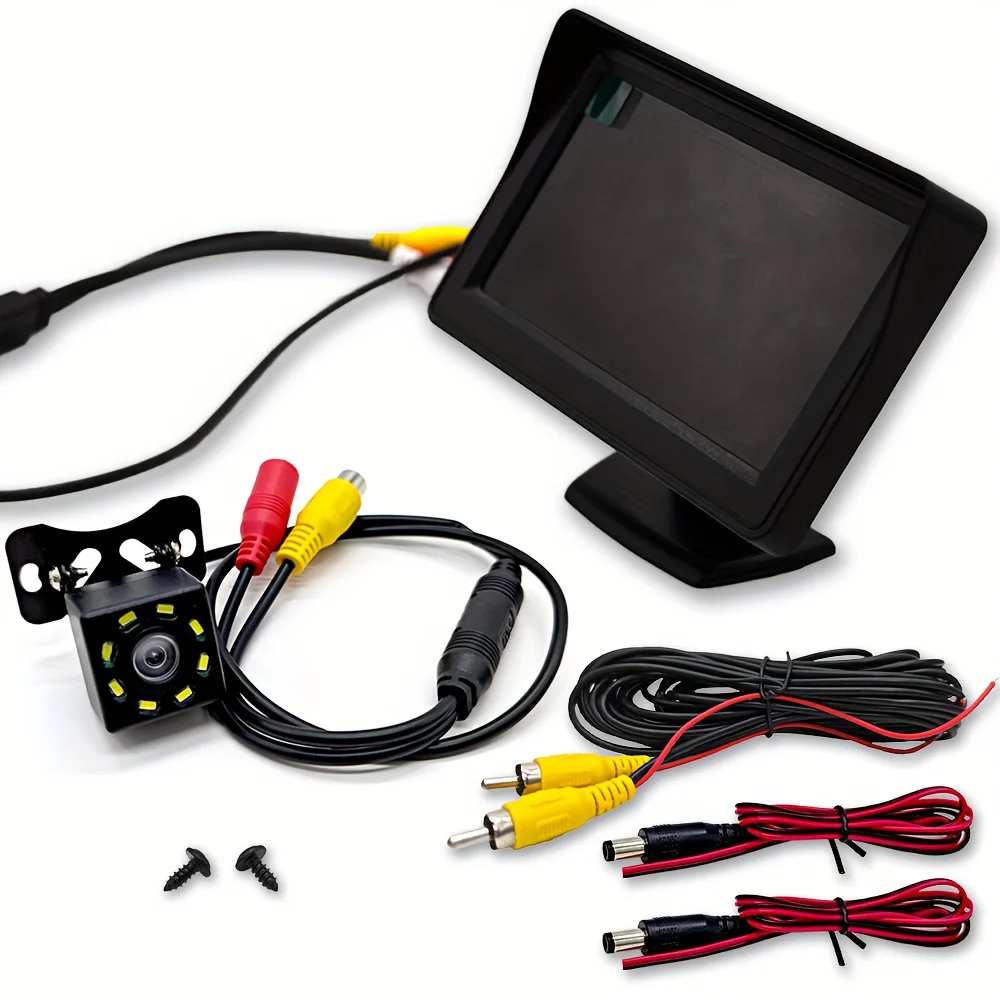 4.3-inch LCD display and rearview system with 8LED camera with night vision for pickups, sedans, SUVs, and RVs-improves safety