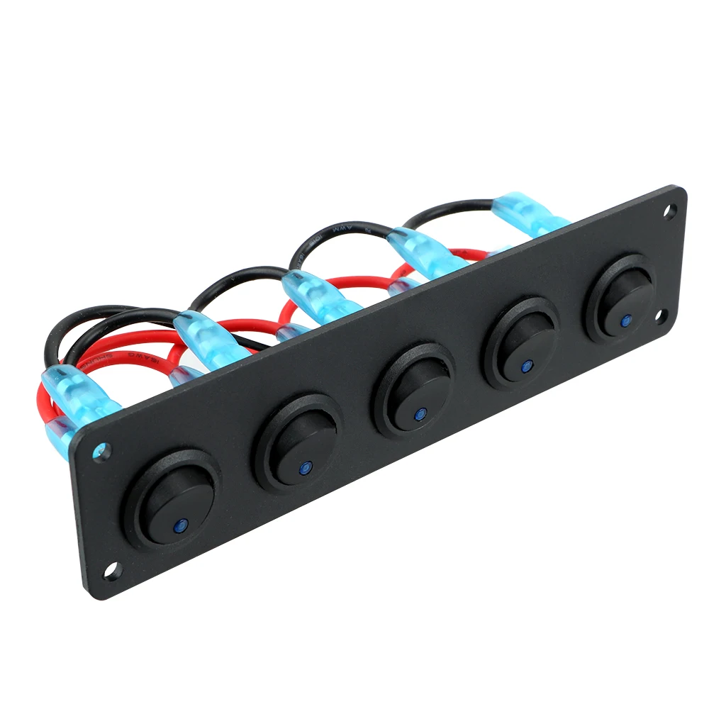 لوحة تبديل الروك المستديرة الأزرق LED مخرج مقاوم للماء 5 عصابة 12-24 فولت ل RV قارب يخت MarineCar البحرية