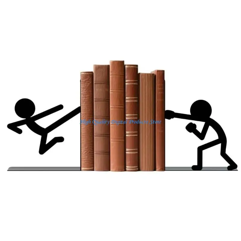 U2JE Office Desk Bookend Pair in Iron Metal, Decorative Character Design Bookend Set for Shelf Organization and Books