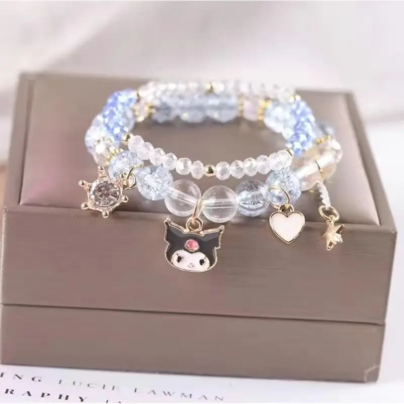 1PC Anime Sanrio Armband Cinnamoroll Bogen Kristall Perlen Armband Kawaii Cinnamoroll Kuromi Anhänger Zubehör Schmuck Geschenk