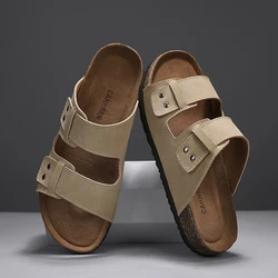 Retro Cork Men Slippers Breathable Mules Sandals Man Leisure Time Man Slides Summer Shoes For Men