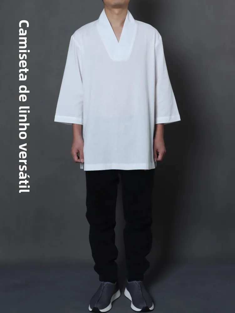 summer-thin-linen-monastic-clothing-v-neck-inner-shirt-unisex-lightweight-breathable-casual-wear-for-monks-and-nuns