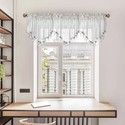 1pc Pure Color Curtain Valance with Beads,Rod Pocket,Modern New Design Valance for Living Room,Transparent Thin Sheer Valance