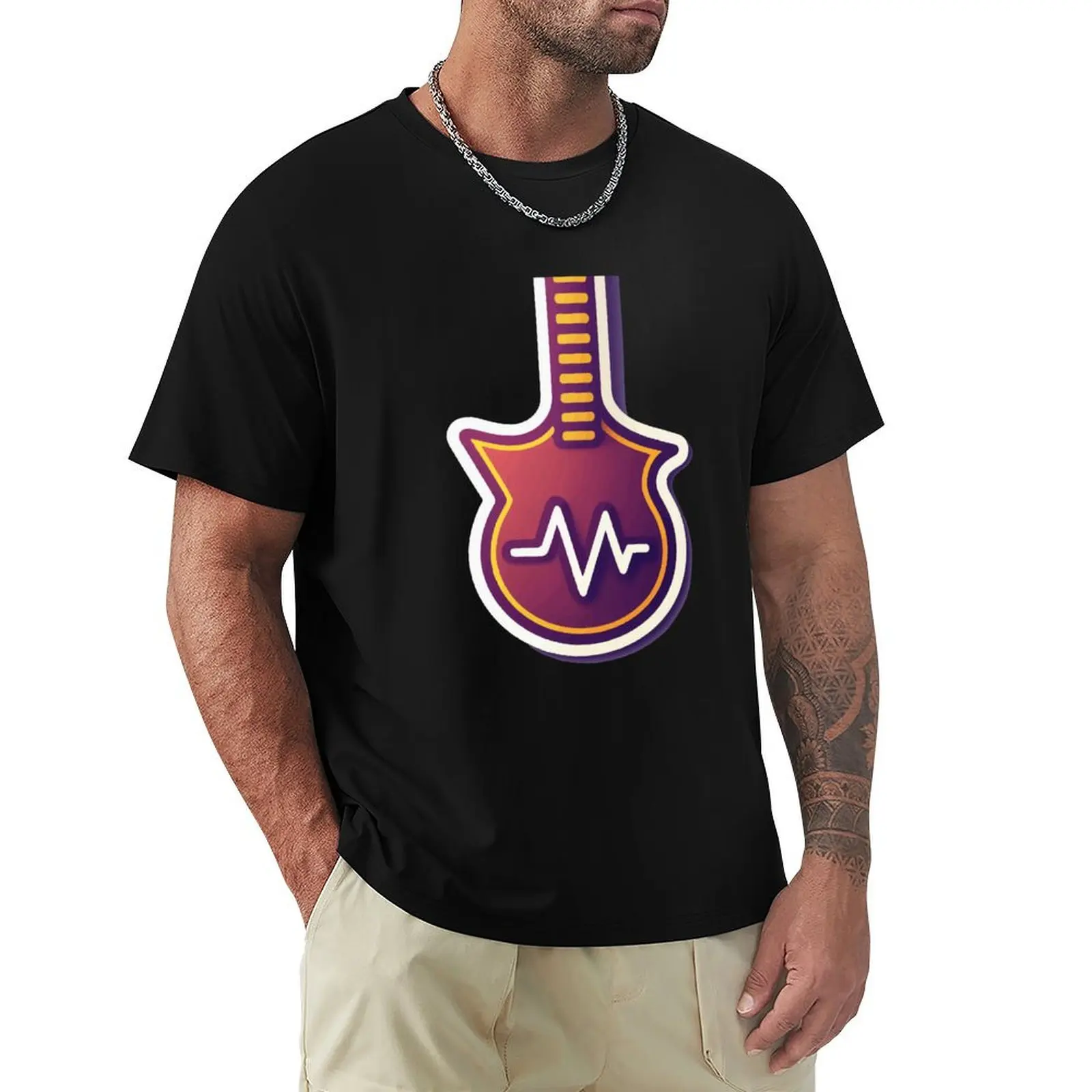 

Minimalist Bass Guitar with Heartbeat Pulse Design T-Shirt anime clothes anime tees Men's t shirts