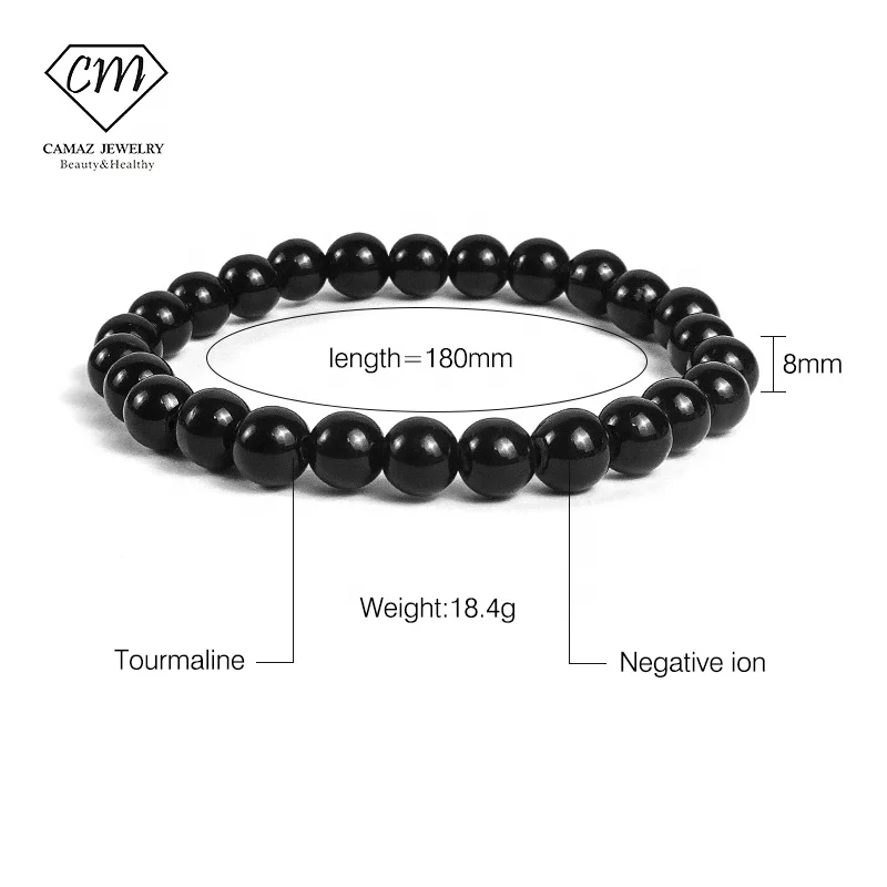 Custom CAMAZ  Logo Size Bio Magnetic Bracelet Health Black Beads Fenfshui Bracelet For Women Men