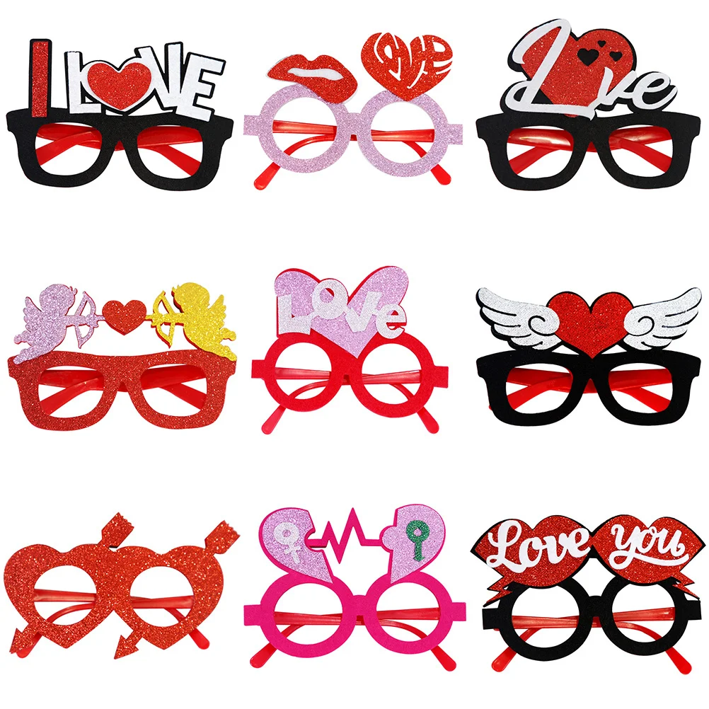 

9Pcs Valentines Day Party Eyeglasses Heart Shape Plastic Photo Booth Props for Wedding Bachelorette Bridal Shower