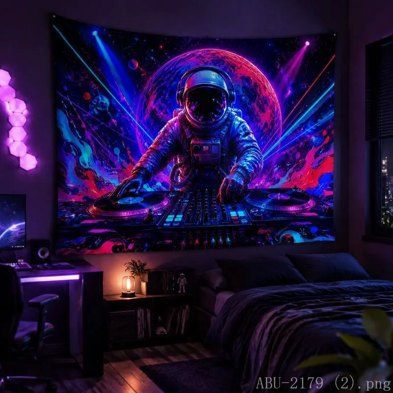 Astronaut Galaxy Tapestry, Psychedelic Dazzling Colors Wall Hanging, Aesthetic Bedroom Dorm Esports Room Wall Decor
