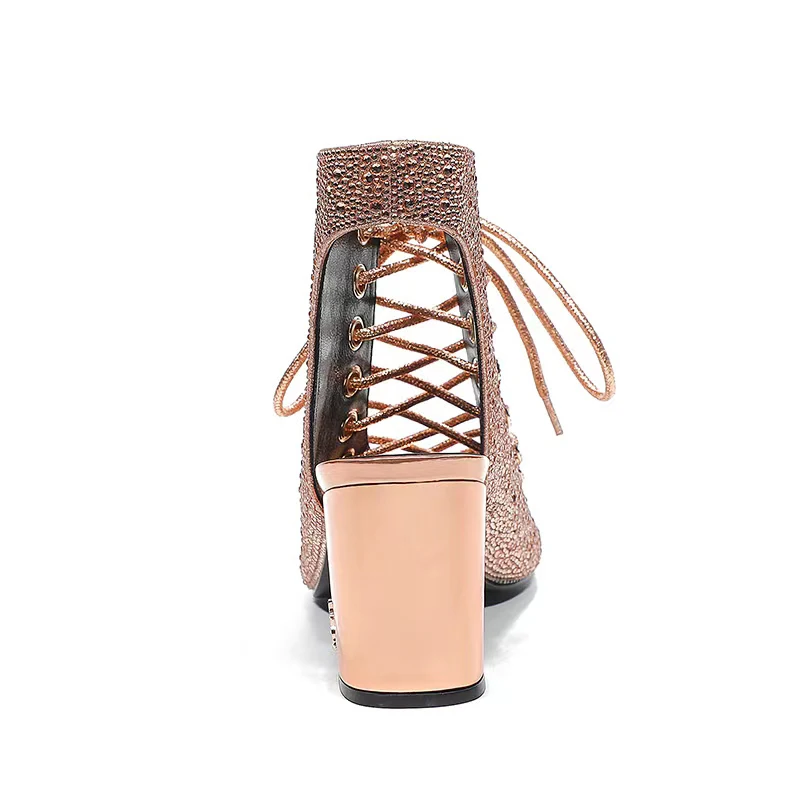 Summer Fashion Women's Sandals Sexy Hollow out Rhinestone Lace up High Heels Luxury Party Shoes Wedding Shoes Dress Shoes