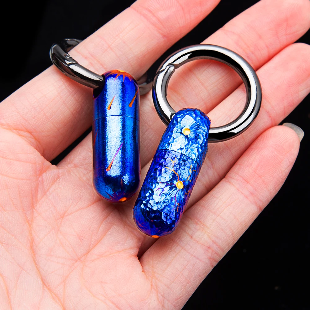 Titanium Waterproof Bottle Capsule Bottle Hand Carved Pattern Premium Blue Sealed Bottle Outdoor Mini Portable EDC Collectibles